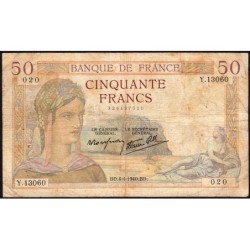 F 18-42 - 04/04/1940 - 50 francs - Cérès modifié - Série Y.13060 - Etat : B+