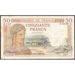 F 18-42 - 04/04/1940 - 50 francs - Cérès modifié - Série N.13140 - Etat : TB+