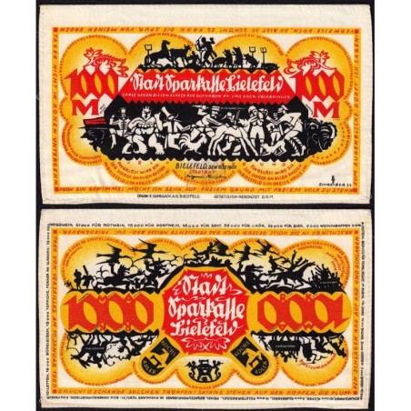 Allemagne - Notgeld - Bielefeld - 1'000 mark - 15/12/1922 - Billet en soie - Etat : pr.NEUF