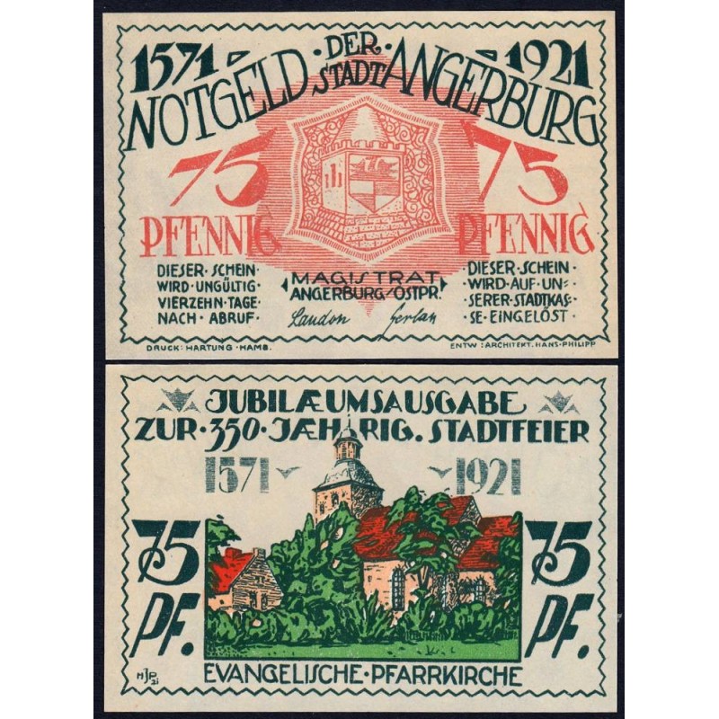 Pologne - Notgeld - Angerburg (Wegorzewo) - 75 pfennig - 1921 - Etat : NEUF
