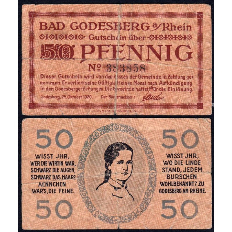 Allemagne - Notgeld - Godesberg (Bad-Godesberg) - 50 pfennig - 25/10/1920 - Etat : TB