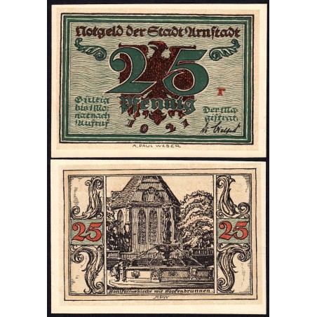 Allemagne - Notgeld - Arnstadt - 25 pfennig - Lettre r - 1921 - Etat : pr.NEUF