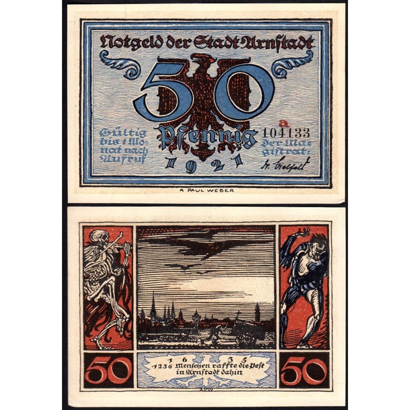Allemagne - Notgeld - Arnstadt - 50 pfennig - Lettre a - 1921 - Etat : pr.NEUF