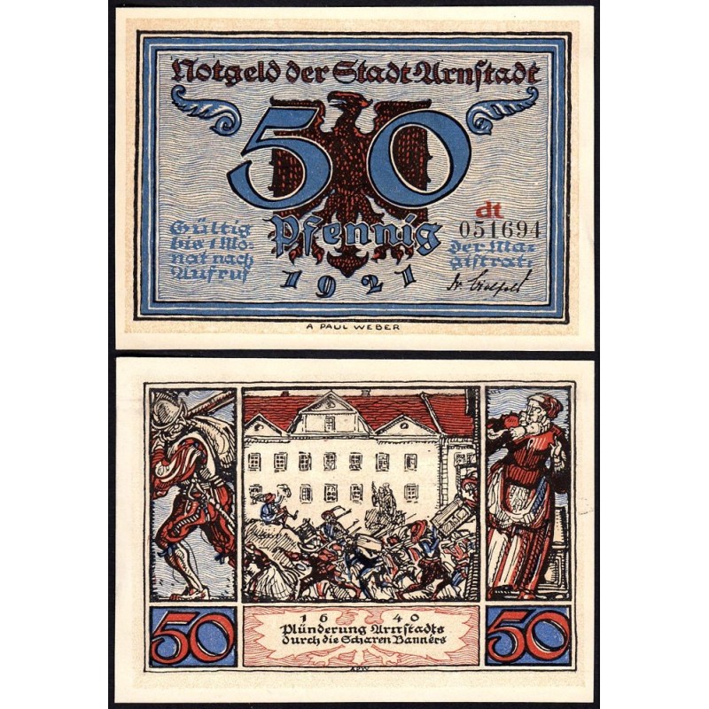 Allemagne - Notgeld - Arnstadt - 50 pfennig - Lettres dt - 1921 - Etat : NEUF