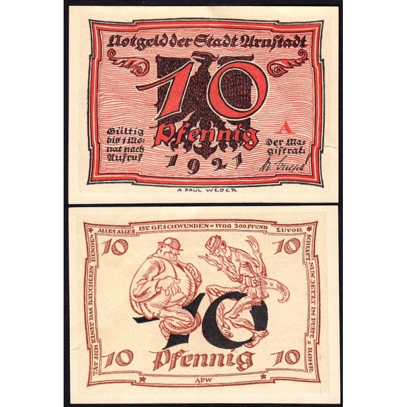 Allemagne - Notgeld - Arnstadt - 10 pfennig - Lettre A - 1921 - Etat : SUP-