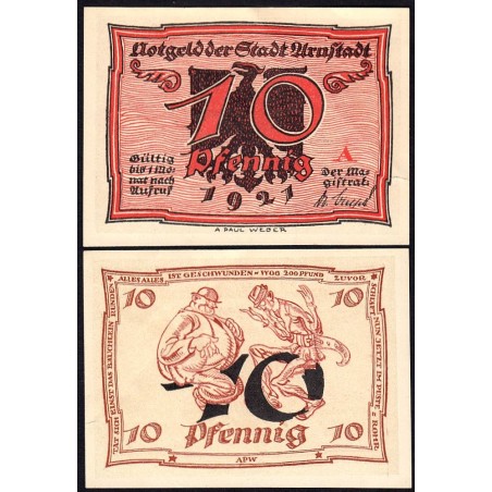 Allemagne - Notgeld - Arnstadt - 10 pfennig - Lettre A - 1921 - Etat : SUP-