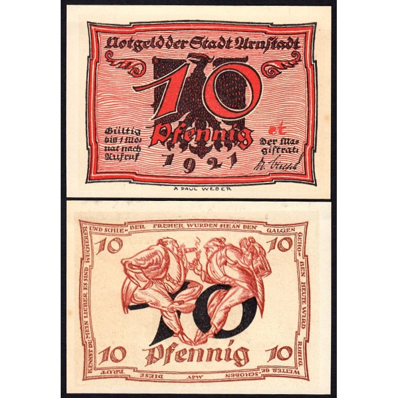 Allemagne - Notgeld - Arnstadt - 10 pfennig - Lettres st - 1921 - Etat : pr.NEUF
