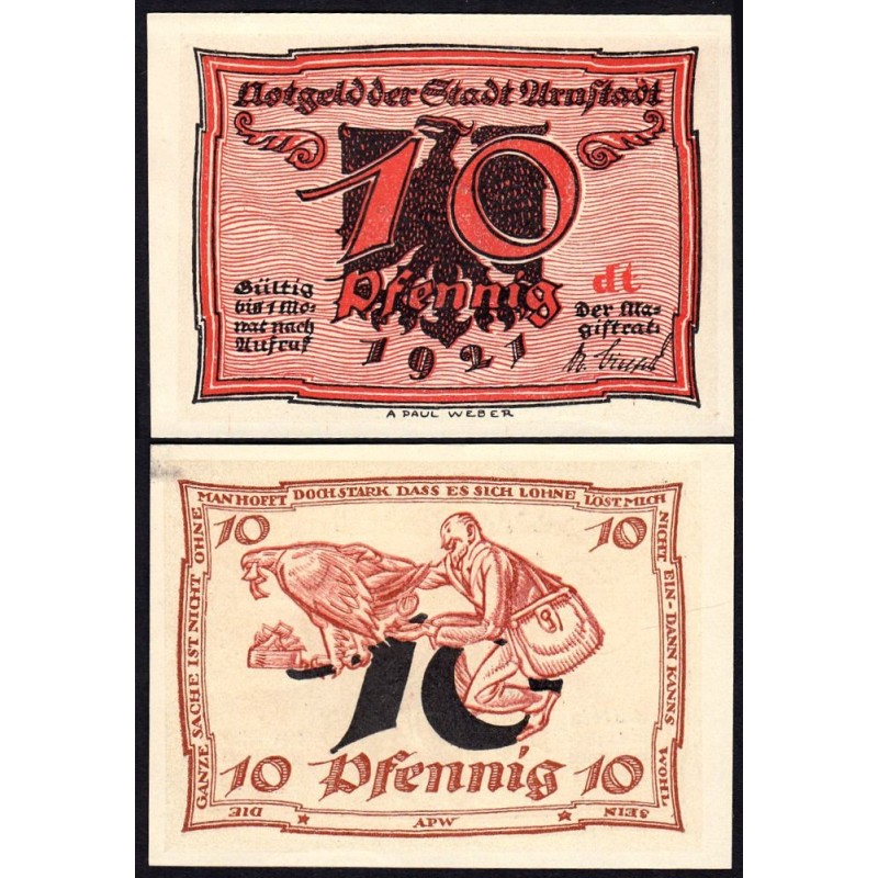 Allemagne - Notgeld - Arnstadt - 10 pfennig - Lettres dt - 1921 - Etat : SUP