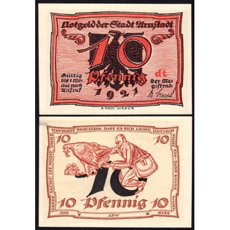 Allemagne - Notgeld - Arnstadt - 10 pfennig - Lettres dt - 1921 - Etat : SUP