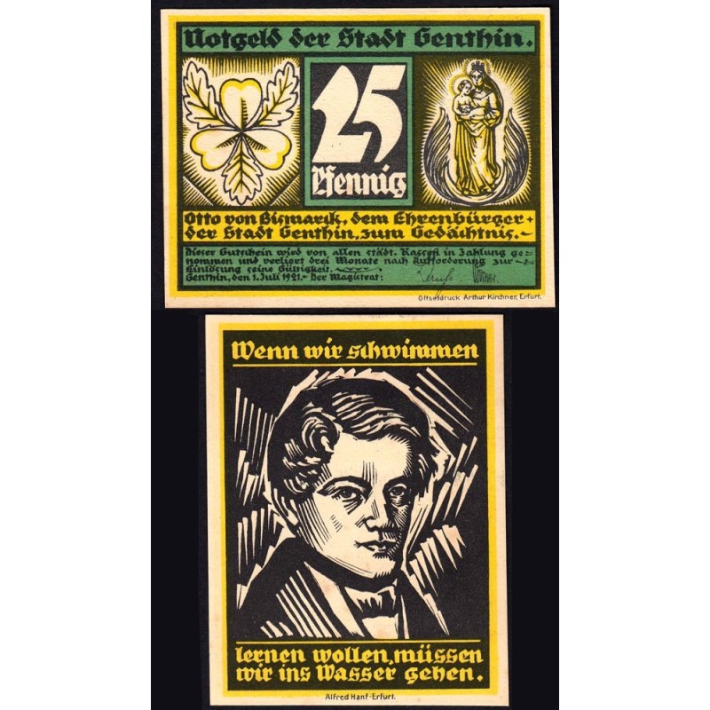Allemagne - Notgeld - Genthin - 25 pfennig - 01/07/1921 - Etat : NEUF