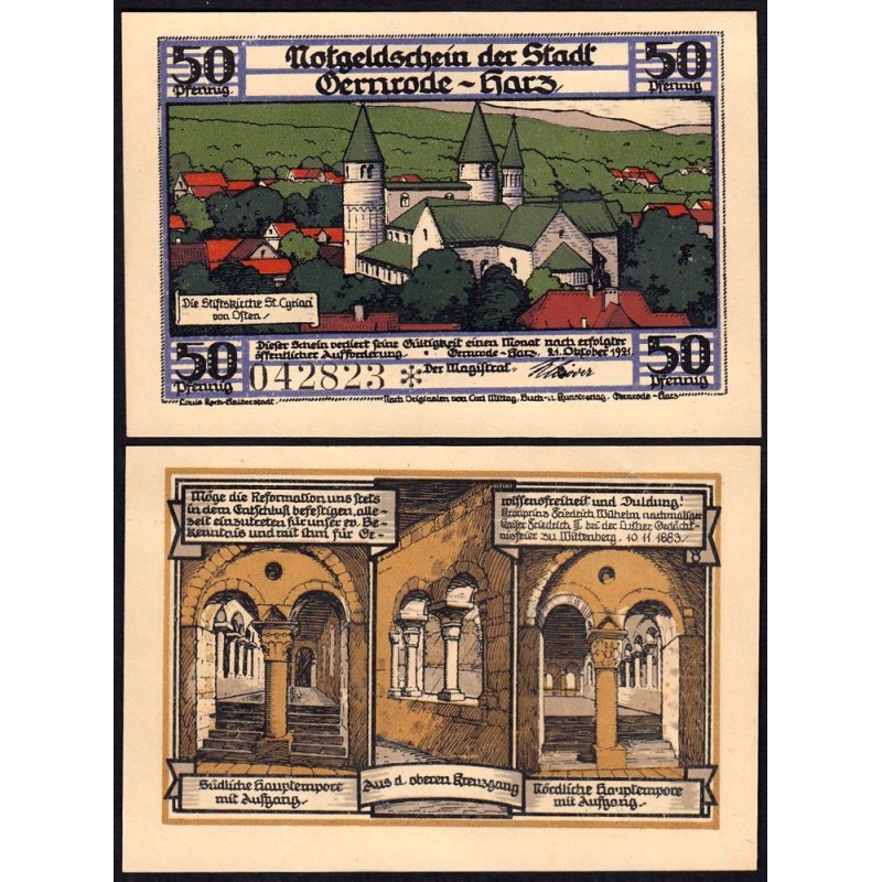 Allemagne - Notgeld - Gernrode - 50 pfennig - Type 2 - 21/10/1921 - Etat : pr.NEUF