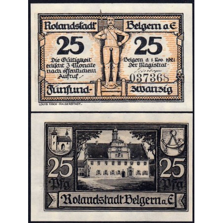 Allemagne - Notgeld - Belgern - 25 pfennig - 01/11/1921 - Etat : NEUF