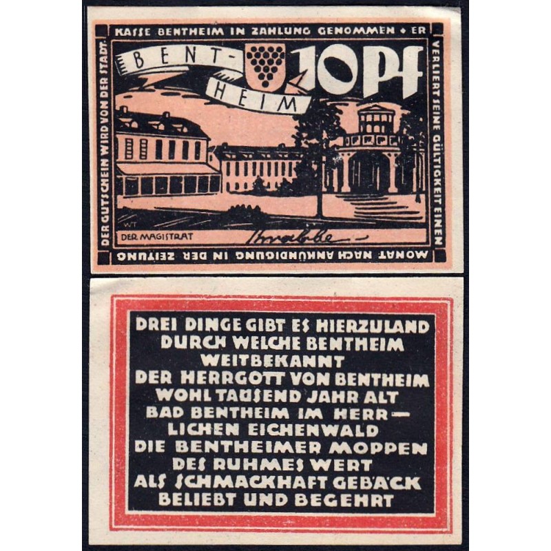 Allemagne - Notgeld - Bentheim - 10 pfennig - 10/1921 - Etat : SPL+