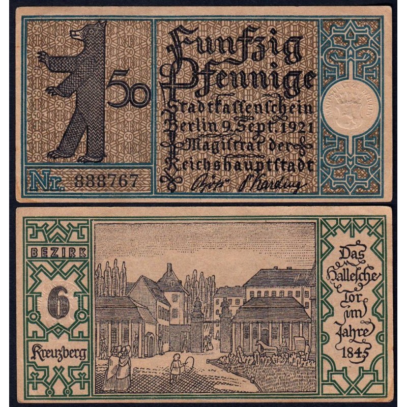 Allemagne - Notgeld - Berlin - 50 pfennig - Type 1/6 - 09/09/1921 - Etat : SPL+