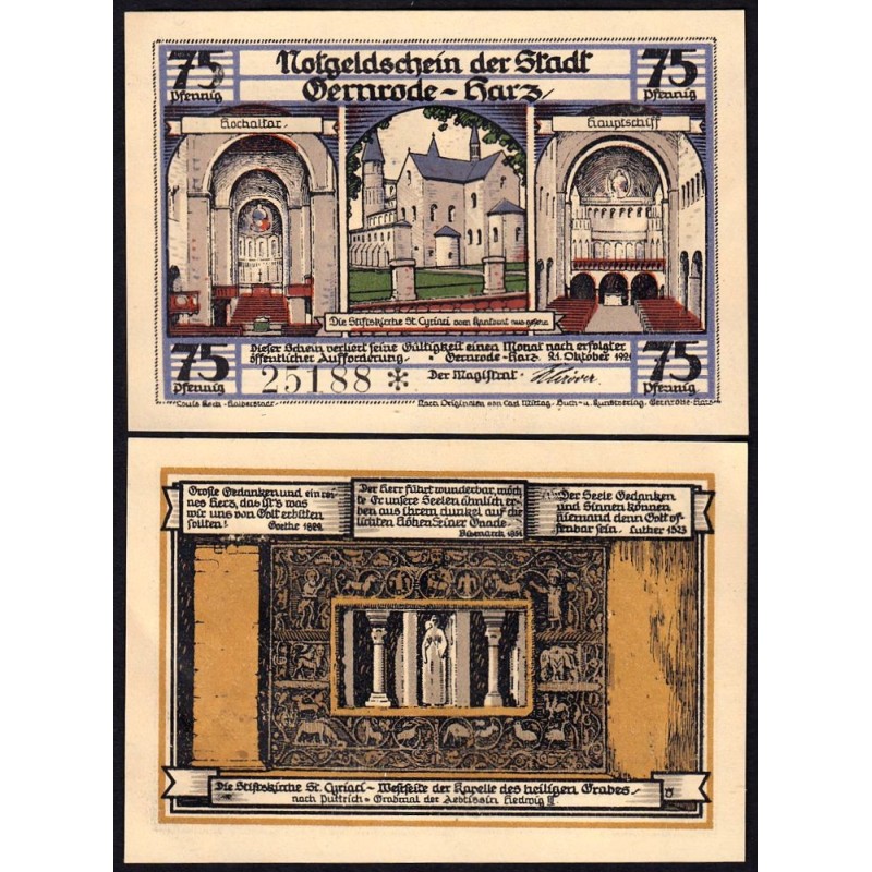 Allemagne - Notgeld - Gernrode - 75 pfennig - Type 1 - 21/10/1921 - Etat : SUP
