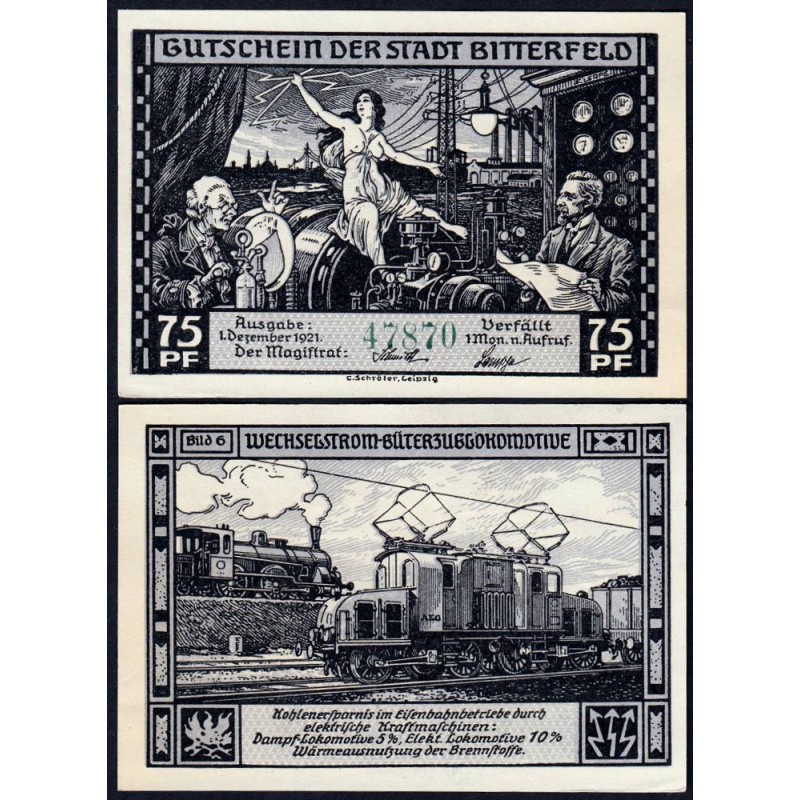 Allemagne - Notgeld - Bitterfeld - 75 pfennig - Type 6 - 01/12/1921 - Etat : SPL+
