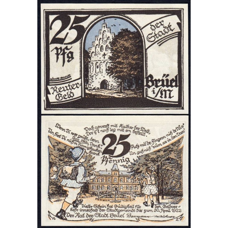 Allemagne - Notgeld - Brüel - 25 pfennig - 05/1922 - Etat : NEUF