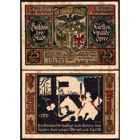 Allemagne - Notgeld - Fürstenwalde - 25 pfennig - Type 3 - 1921 - Etat : TTB