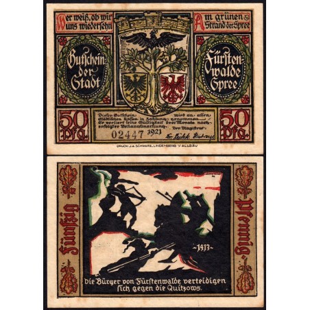 Allemagne - Notgeld - Fürstenwalde - 50 pfennig - Type 2 - 1921 - Etat : SUP