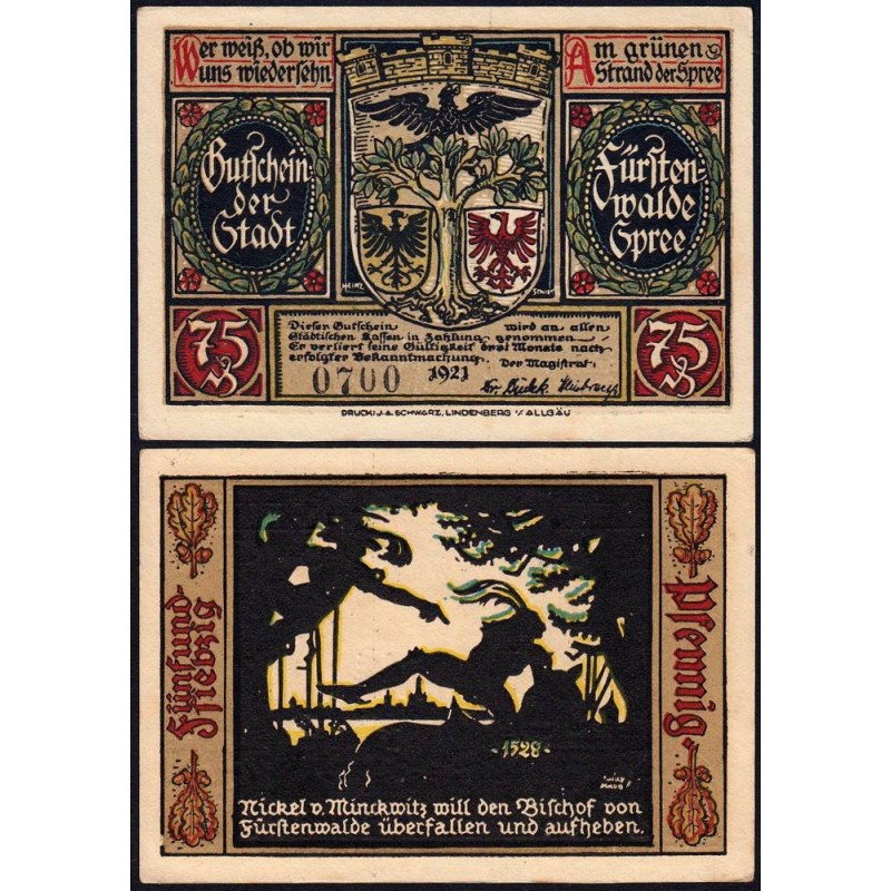 Allemagne - Notgeld - Fürstenwalde - 75 pfennig - Type 3 - 1921 - Etat : SPL