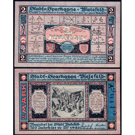 Allemagne - Notgeld - Bielefeld - 2 mark - Série A - 15/05/1921 - Etat : NEUF