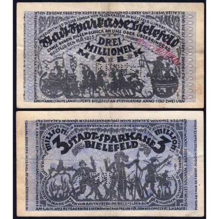 Allemagne - Notgeld - Bielefeld - 2 millions mark - 11/08/1923 - Etat : TTB