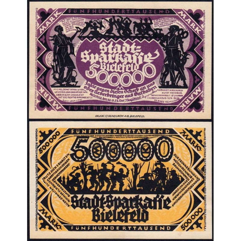 Allemagne - Notgeld - Bielefeld - 500'000 mark - 20/08/1923 - Etat : NEUF