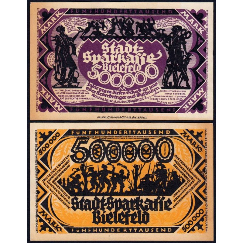 Allemagne - Notgeld - Bielefeld - 500'000 mark - 20/08/1923 - Etat : SPL