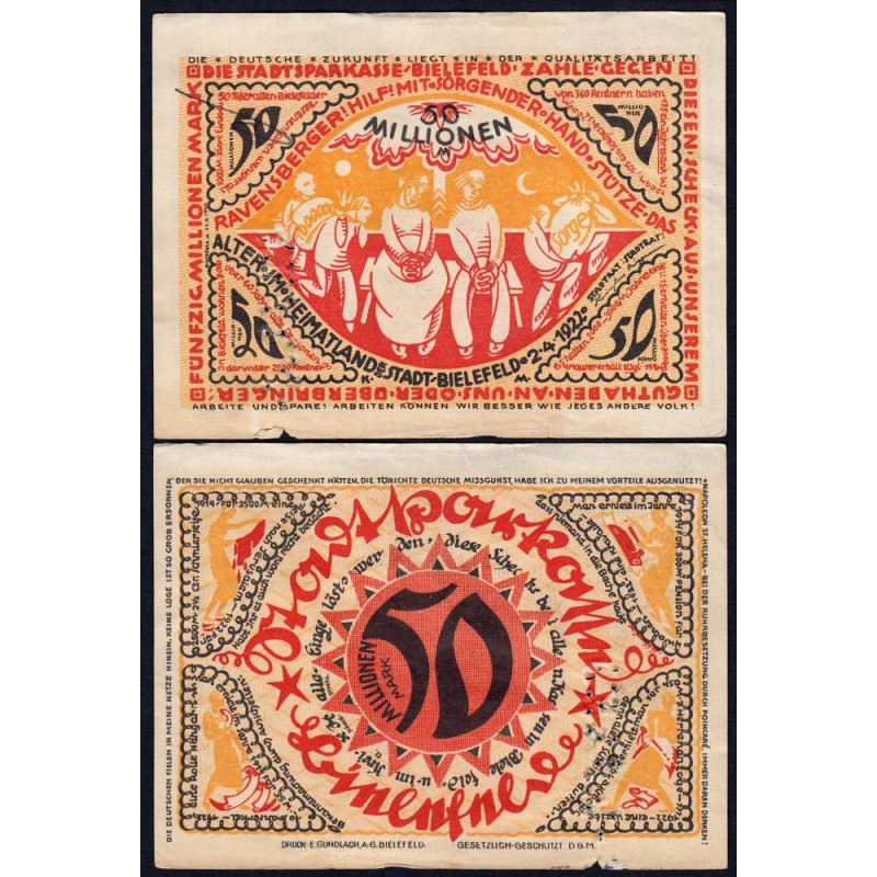 Allemagne - Notgeld - Bielefeld - 50 millions mark - 25/09/1923 - Etat : TTB