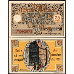 Allemagne - Notgeld - Meiningen - 75 pfennig - Type 2 - 21/06/1921 - Etat : NEUF