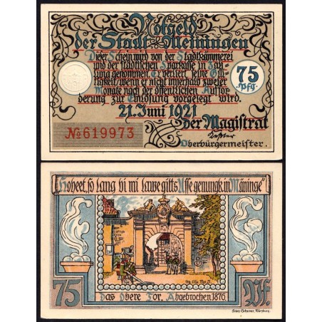 Allemagne - Notgeld - Meiningen - 75 pfennig - Type 4 - 21/06/1921 - Etat : NEUF