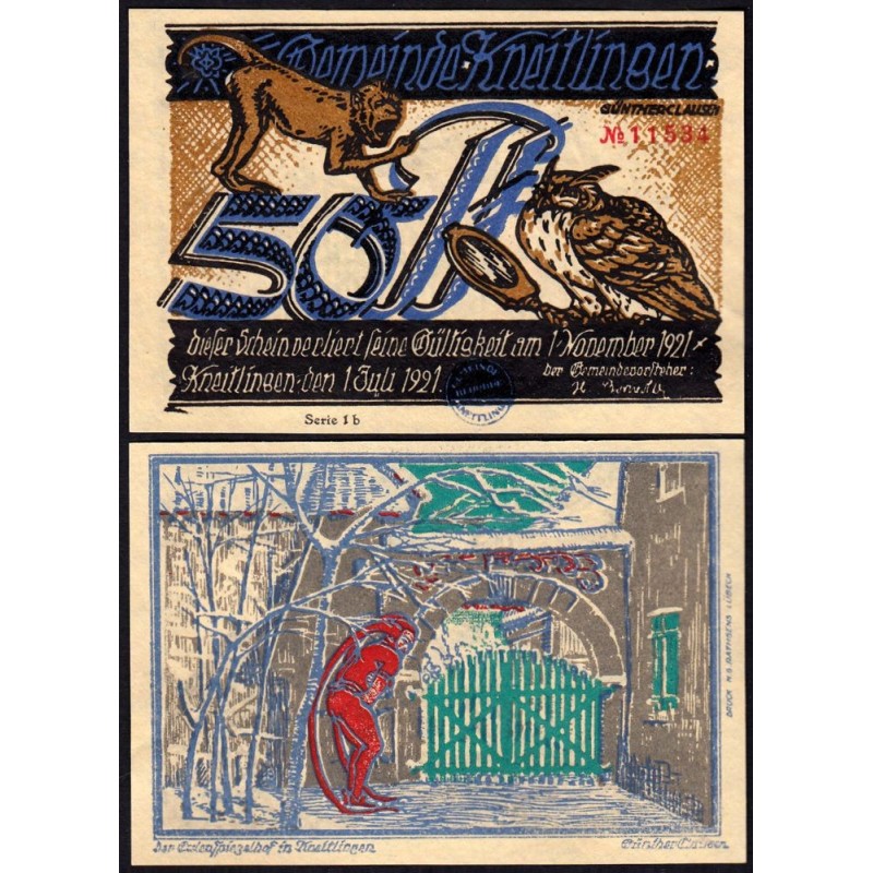 Allemagne - Notgeld - Kneitlingen - 50 pfennig - Type 1a - Série 1b - 01/07/1921 - Etat : NEUF