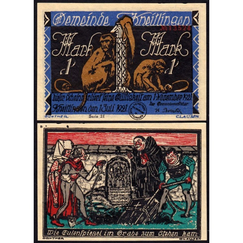 Allemagne - Notgeld - Kneitlingen - 1 mark - Type 1b - Série 2f - 01/07/1921 - Etat : NEUF
