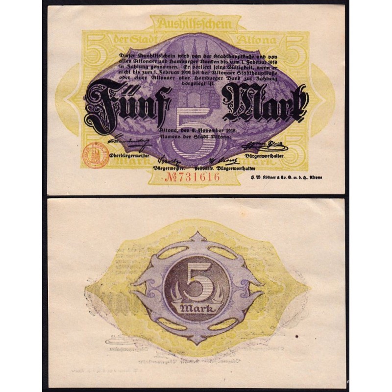 Allemagne - Notgeld - Altona - 5 mark - 02/11/1918 - Etat : SUP+