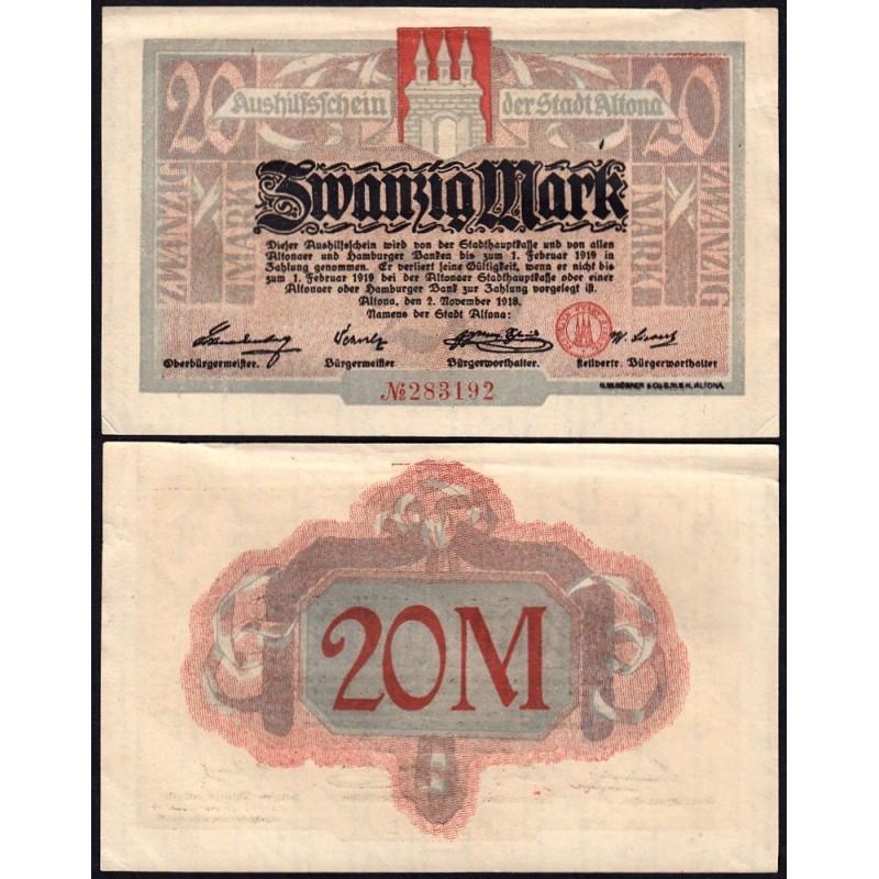 Allemagne - Notgeld - Altona - 20 mark - 02/11/1918 - Etat : SUP