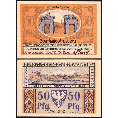 Allemagne - Notgeld - Arnsberg - 50 pfennig - 15/12/1921 - Etat : pr.NEUF