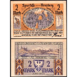 Allemagne - Notgeld - Arnsberg - 2 mark - Série 2 - 15/12/1921 - Etat : NEUF