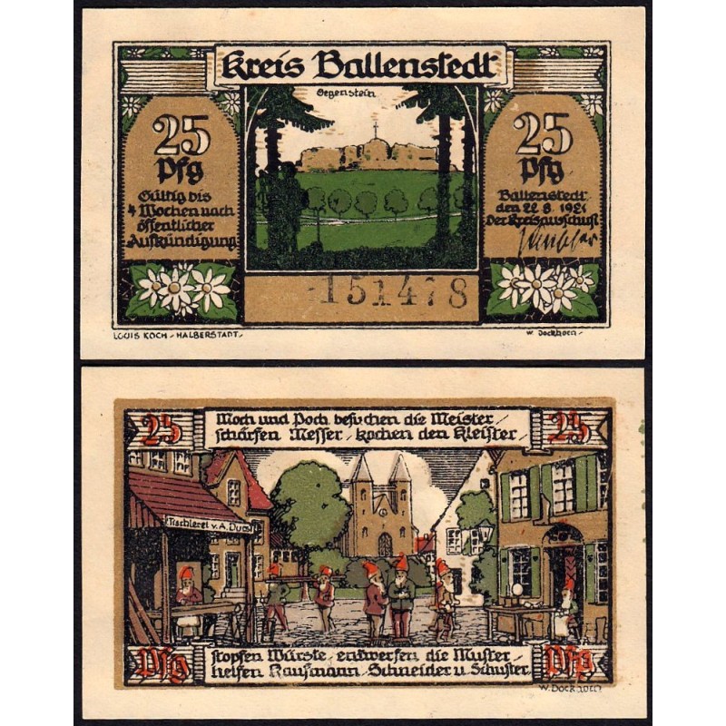 Allemagne - Notgeld - Ballenstedt Kreis - 25 pfennig - 22/08/1921 - Etat : SPL+