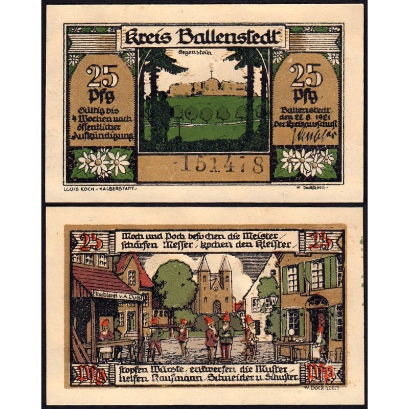 Allemagne - Notgeld - Ballenstedt-am-Harz - 25 pfennig - 22/08/1921 - Etat : SPL+