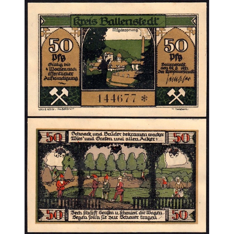 Allemagne - Notgeld - Ballenstedt-am-Harz - 50 pfennig - 22/08/1921 - Etat : NEUF