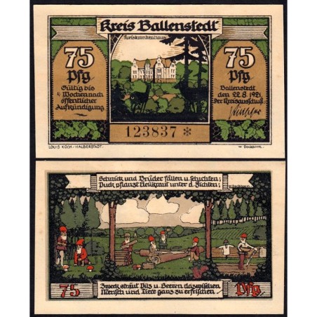 Allemagne - Notgeld - Ballenstedt Kreis - 75 pfennig - 22/08/1921 - Etat : NEUF