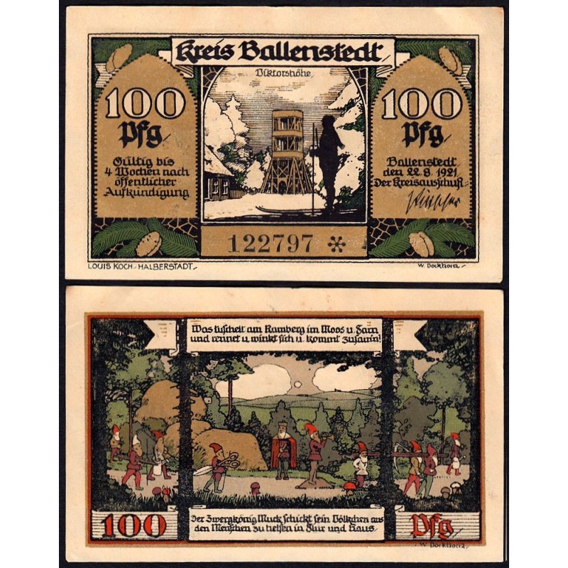 Allemagne - Notgeld - Ballenstedt-am-Harz - 100 pfennig - 22/08/1921 - Etat : SPL