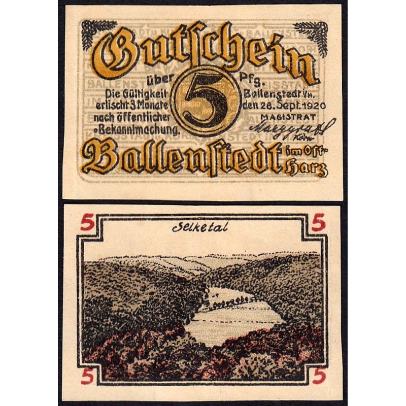 Allemagne - Notgeld - Ballenstedt-am-Harz - 5 pfennig - Type 1 - 28/09/1920 - Etat : SPL