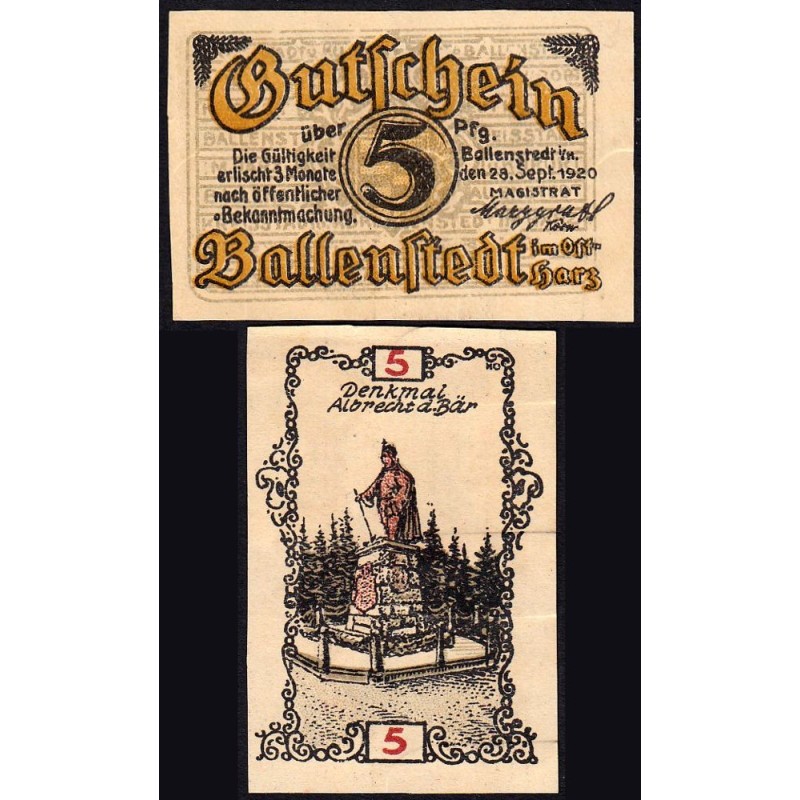 Allemagne - Notgeld - Ballenstedt-am-Harz - 5 pfennig - Type 3 - 28/09/1920 - Etat : SPL