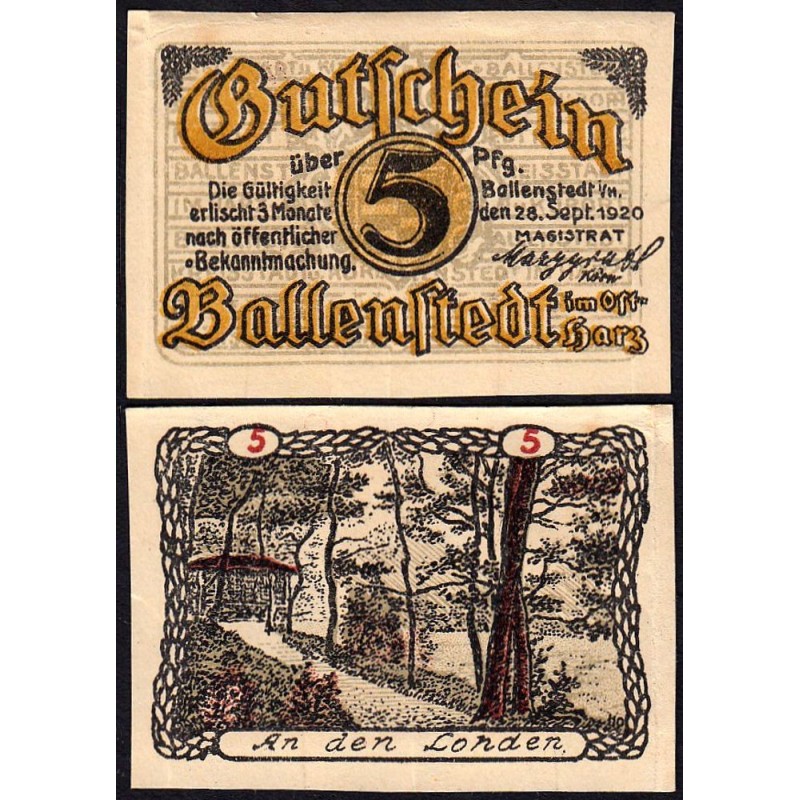 Allemagne - Notgeld - Ballenstedt-im-Harz - 5 pfennig - Type 11 - 28/09/1920 - Etat : SUP+