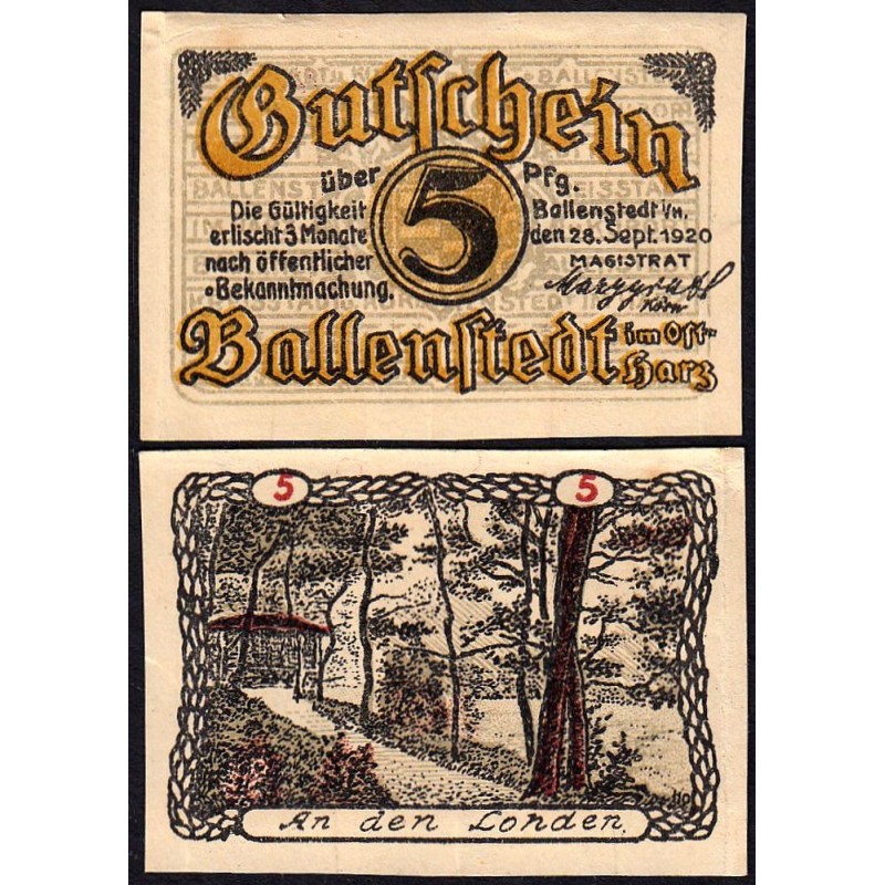Allemagne - Notgeld - Ballenstedt-am-Harz - 5 pfennig - Type 11 - 28/09/1920 - Etat : SUP+
