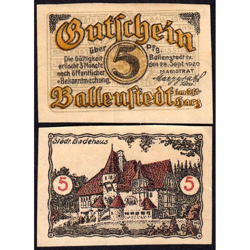 Allemagne - Notgeld - Ballenstedt-am-Harz - 5 pfennig - Type 13 - 28/09/1920 - Etat : SUP+