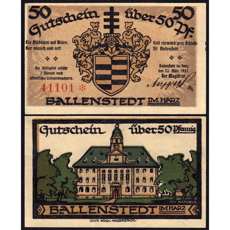 Allemagne - Notgeld - Ballenstedt-am-Harz - 50 pfennig - Type 2 - 22/03/1921 - Etat : SPL