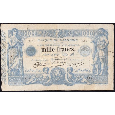 Algérie - Pick 76b_2 - 1'000 francs - Série N.55 - 07/01/1924 - Etat : B