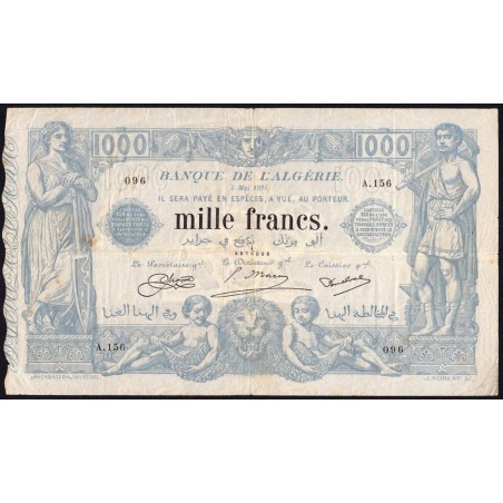 Algérie - Pick 76b_2 - 1'000 francs - Série A.156 - 05/05/1924 - Etat : pr.TTB